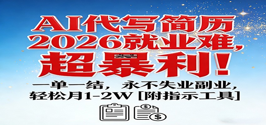 AI代写简历,2026就业难,超暴利!一单一结,永不失业副业,轻松月1-2W【附指令工具】-赛德副业库