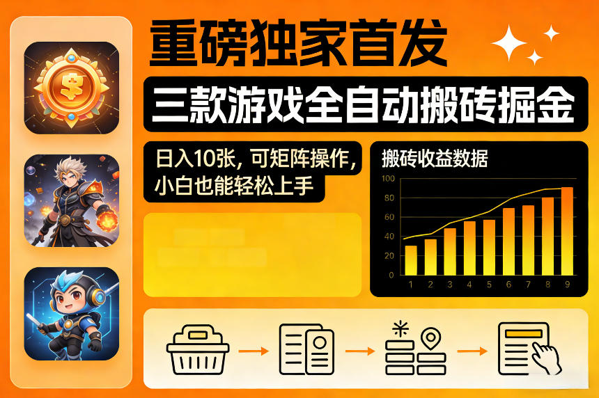 重磅独家首发，三款游戏全自动搬砖掘金，日入10张，可矩阵操作，小白也能轻松上手【揭秘】-赛德副业库