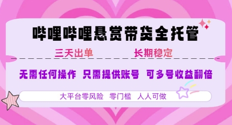 B站悬赏带货全托管，自测稳定，只需提供账号，无需基础，小白宝妈轻松上手，单日稳定3张【揭秘】-赛德副业库