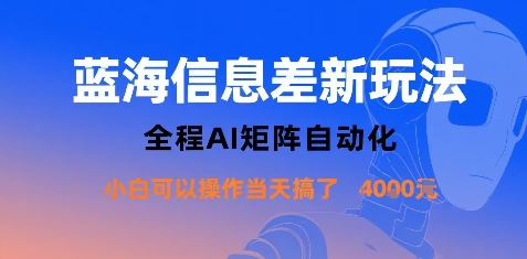 蓝海信息差新玩法，全程AI矩阵自动化小白可以操作当天搞了1k+-赛德副业库