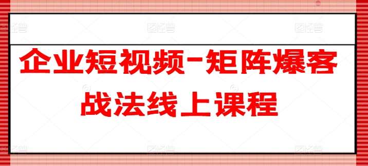 企业短视频-矩阵爆客战法线上课程-赛德副业库