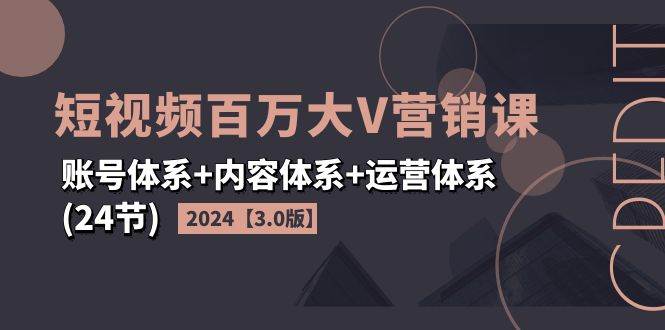 （11795期）2024短视频·百万大V营销课【3.0版】账号体系+内容体系+运营体系(24节)-赛德副业库