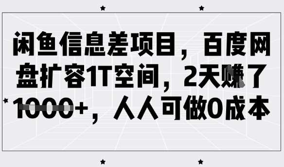 闲鱼信息差项目，百度网盘扩容1T空间，2天收益1k+，人人可做0成本-赛德副业库