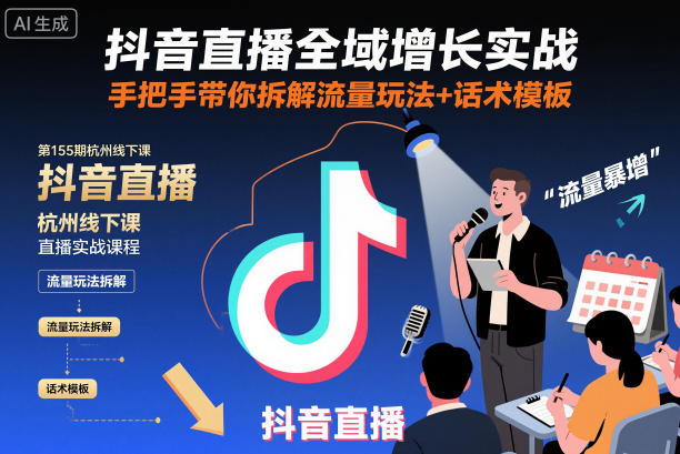 抖音直播全域增长实战第155期杭州线下课，手把手带你拆解流量玩法+话术模板-赛德副业库