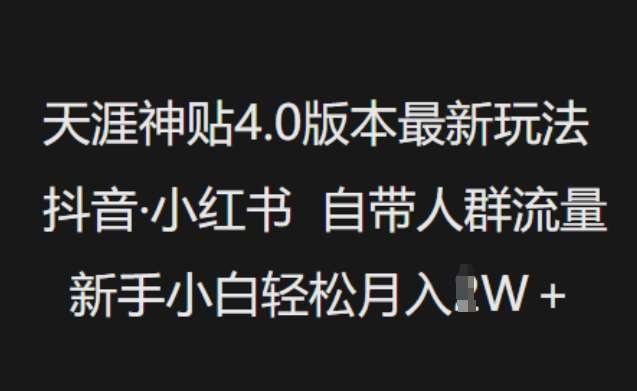 天涯神贴4.0版本最新玩法,抖音·小红书自带人群流量,新手小白轻松月入过W-赛德副业库