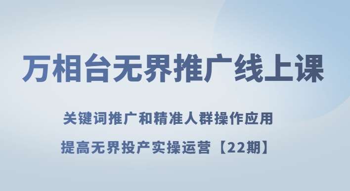 万相台无界推广线上课关键词推广和精准人群操作应用，提高无界投产实操运营【22期】-赛德副业库