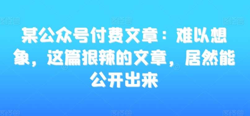 某公众号付费文章：难以想象，这篇狠辣的文章，居然能公开出来-赛德副业库