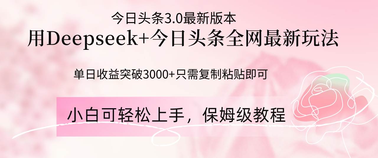 （14452期）Deepseek结合今日头条全网最新玩法，单日收益突破3000+，只需要简单的...-赛德副业库