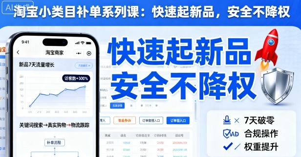 淘宝小类目补单系列课,快速起新品,安全不降权-赛德副业库
