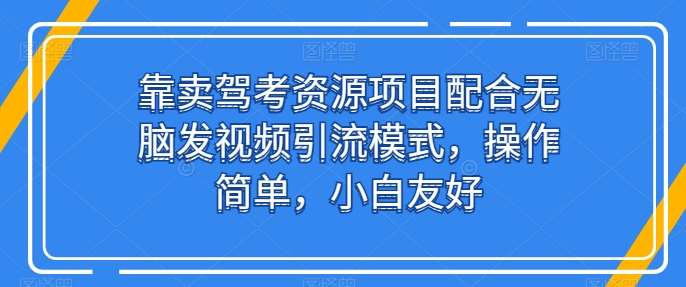 靠卖驾考资源项目配合无脑发视频引流模式，操作简单，小白友好【揭秘】-赛德副业库