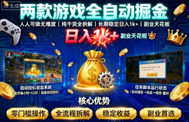 两款游戏全自动掘金,人人可做无难度,纯干货全拆解,长期稳定,日入1k+,副业天花板【揭秘】-赛德副业库