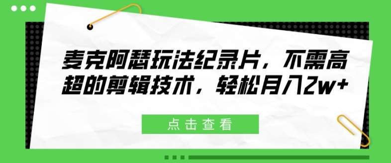 麦克阿瑟玩法纪录片，不需高超的剪辑技术，轻松月入2w+【揭秘】-赛德副业库