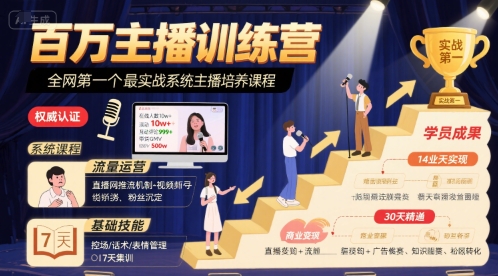 百万主播训练营，全网第一个最实战系统主播培养课程-赛德副业库