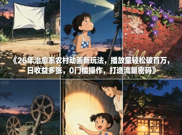 26年治愈系农村动画新玩法,播放量轻松破百万,日收益多张,0门槛操作,打造流量密码-赛德副业库
