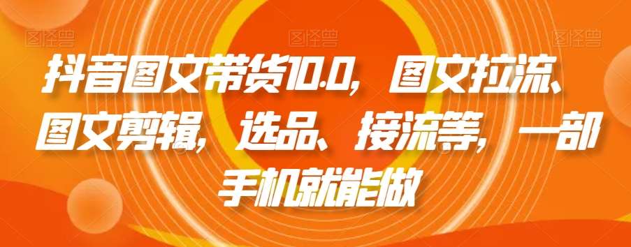抖音图文带货10.0，图文拉流、图文剪辑，选品、接流等，一部手机就能做-赛德副业库