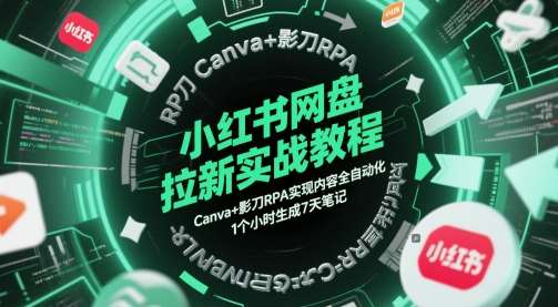 小红书网盘拉新实战教程，Canva+影刀RPA实现内容全自动化，1个小时生成7天笔记-赛德副业库