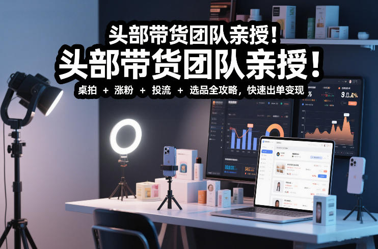 头部带货团队亲授!专业短视频实拍带货课:桌拍+涨粉+投流+选品全攻略,快速出单变现,月入2w+-赛德副业库