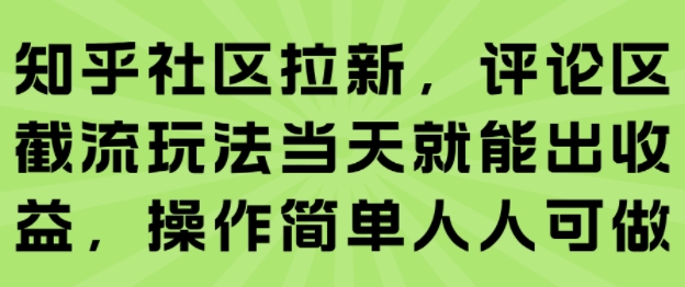 知乎社区拉新,评论区截流玩法当天就能出收益,操作简单人人可做-赛德副业库