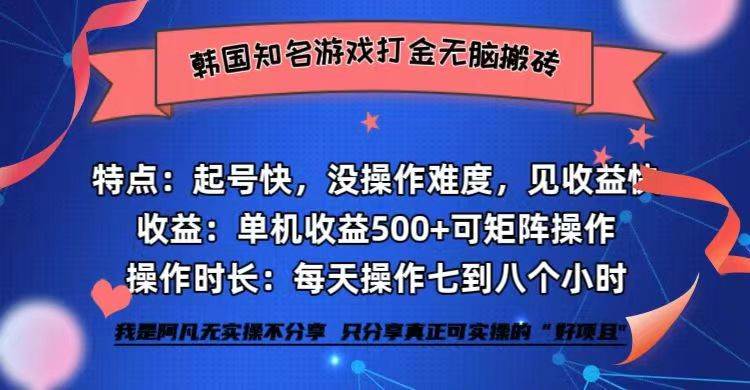 （12852期）韩国知名游戏打金无脑搬砖单机收益500+-赛德副业库