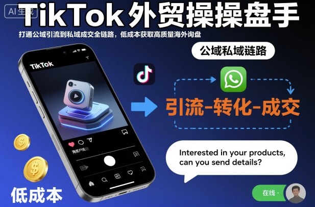 TikTok外贸操盘手，打通公域引流到私域成交全链路，低成本获取高质量海外询盘-赛德副业库