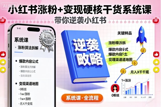 小红书涨粉+变现硬核干货系统课，带你逆袭小红书-赛德副业库