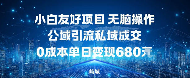小白友好项目,无脑操作,公域引流私域成交,0成本单日变现680米-赛德副业库