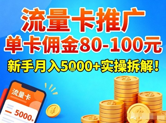 流量卡推广,单卡佣金80-100,新手月入5k+实操拆解!-赛德副业库
