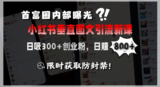 首富圈内部曝光小红书垂直图文引流新课,日吸300+创业粉,日入8张+,限时获取防封禁-赛德副业库