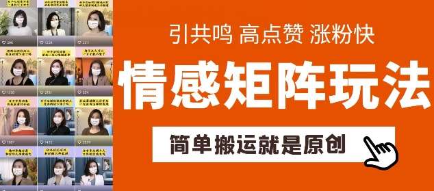 简单搬运，情感矩阵玩法，涨粉速度快，可带货，可起号【揭秘】-赛德副业库