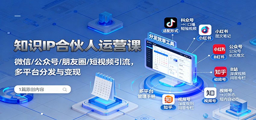 知识IP合伙人运营课：微信/公众号/朋友圈/短视频引流，多平台分发与变现-赛德副业库