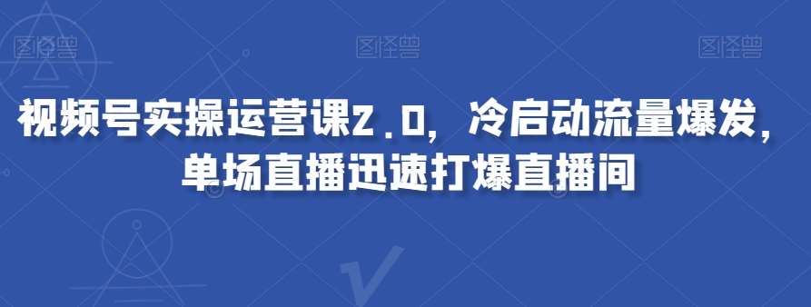 视频号实操运营课2.0，冷启动流量爆发，单场直播迅速打爆直播间-赛德副业库