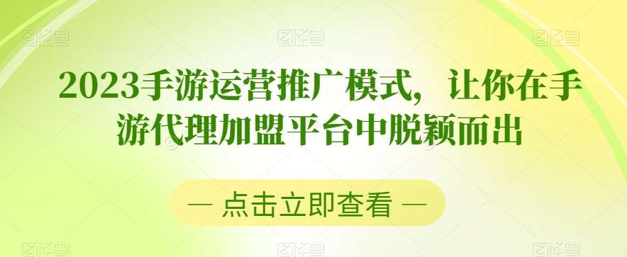 2023手游运营推广模式，让你在手游代理加盟平台中脱颖而出-赛德副业库