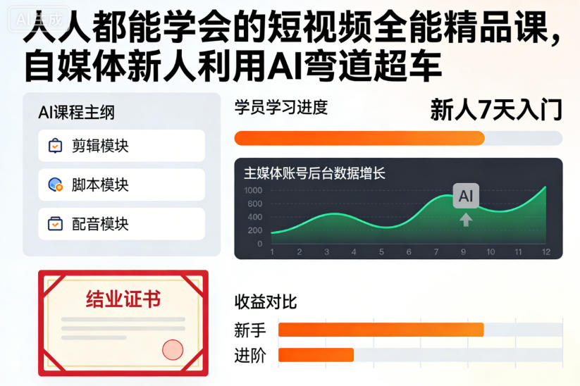 人人都能学会的短视频全能精品课，自媒体新人利用AI弯道超车-赛德副业库
