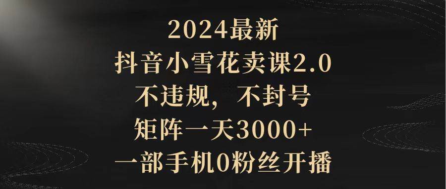 （9639期）2024最新抖音小雪花卖课2.0 不违规 不封号 矩阵一天3000+一部手机0粉丝开播-赛德副业库