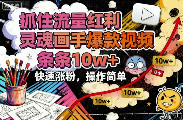 抓住流量红利，灵魂画手爆款视频，条条10w+，快速涨粉，操作简单-赛德副业库