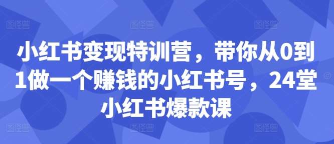 小红书变现特训营，带你从0到1做一个赚钱的小红书号，24堂小红书爆款课-赛德副业库