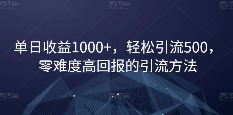 单日收益1000+，轻松引流500，零难度高回报的引流方法【揭秘】-赛德副业库