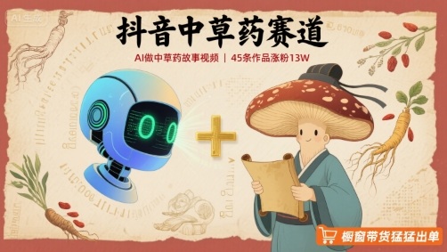 抖音中草药赛道,用AI做中草药故事视频,45条作品涨粉13W,橱窗带货猛猛出单-赛德副业库