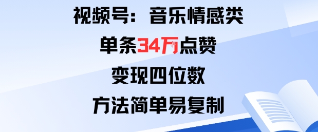 视频号分成计划新玩法：音乐情感类单条34W点赞，变现四位数，方法简单易复制-赛德副业库