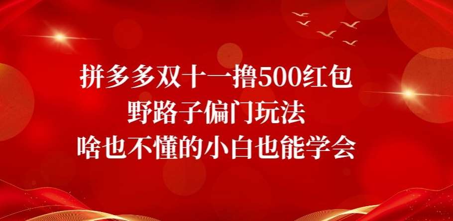 拼多多双十一撸500红包野路子偏门玩法，啥也不懂的小白也能学会【揭秘】-赛德副业库