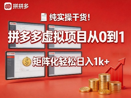 纯实操干货！拼多多虚拟项目从0到1，矩阵化轻松日入1k+【揭秘】-赛德副业库