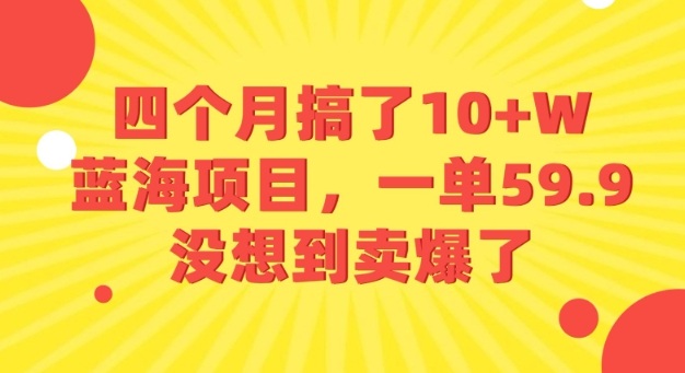 四个月搞了10+W的蓝海项目,一单59.9米,没想到卖爆了-赛德副业库