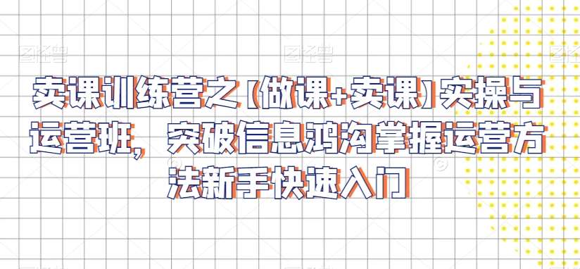 卖课训练营之【做课+卖课】实操与运营班，突破信息鸿沟掌握运营方法新手快速入门-赛德副业库
