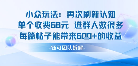 小众玩法再次刷新认知单个收费68米进群人数很多每篇帖子能带来6张的收益-赛德副业库