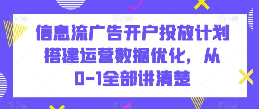信息流广告开户投放计划搭建运营数据优化,从0-1全部讲清楚-赛德副业库