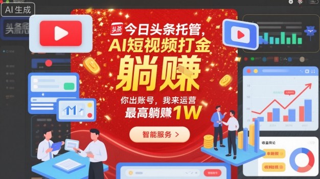 今日头条托管，AI短视频打金，你出账号，我来运营，最高躺賺1W【揭秘】-赛德副业库