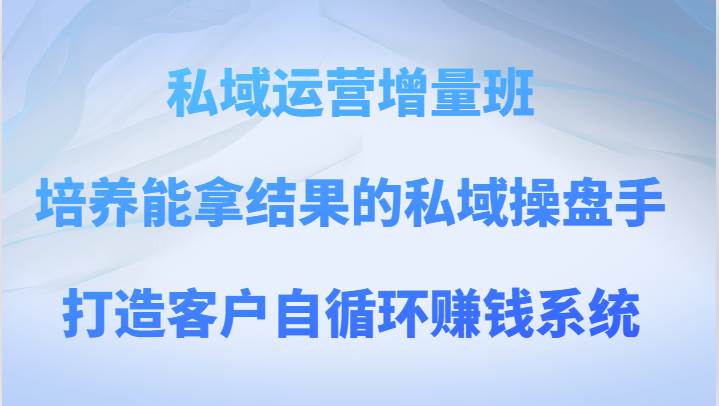 私域运营增量班 培养能拿结果的私域操盘手,打造客户自循环赚钱系统-赛德副业库