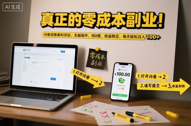 真正的零成本副业!问卷调查暴利项目,无脑操作,纯0撸,收益稳定,每天轻松日入100+【揭秘】-赛德副业库