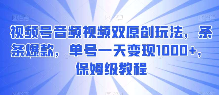 视频号音频视频双原创玩法，条条爆款，单号一天变现1000+，保姆级教程【揭秘】-赛德副业库