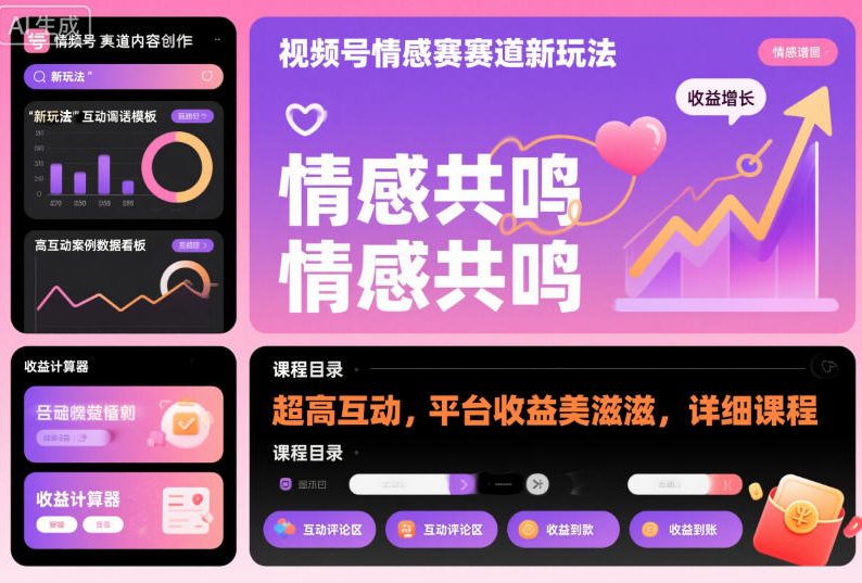 视频号情感赛道新玩法，超高互动，平台收益美滋滋，详细课程-赛德副业库
